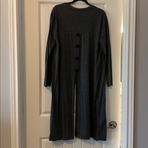 Long gray open knit cardigan